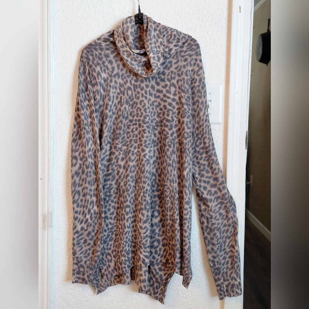 Leopard Print Cowl Neck Sweater